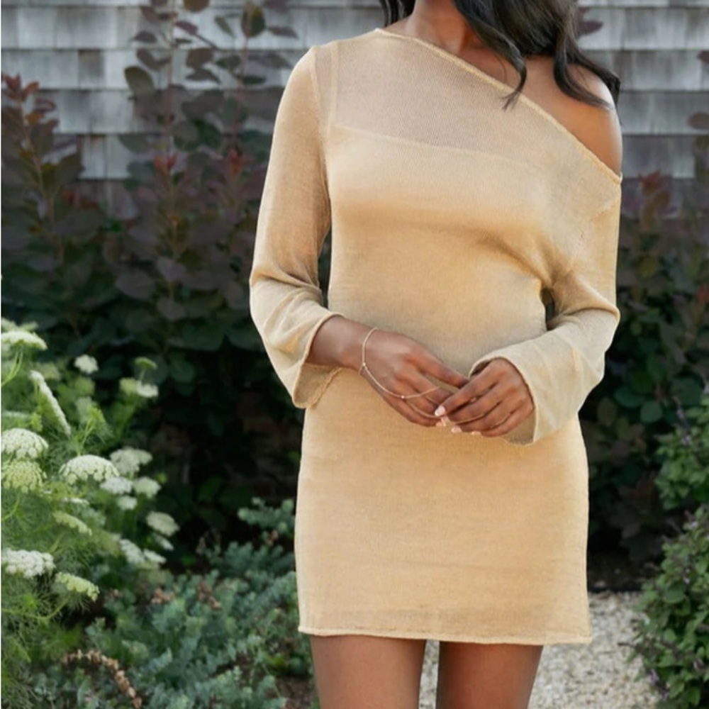 Elegant Off-Shoulder Tan Dress
